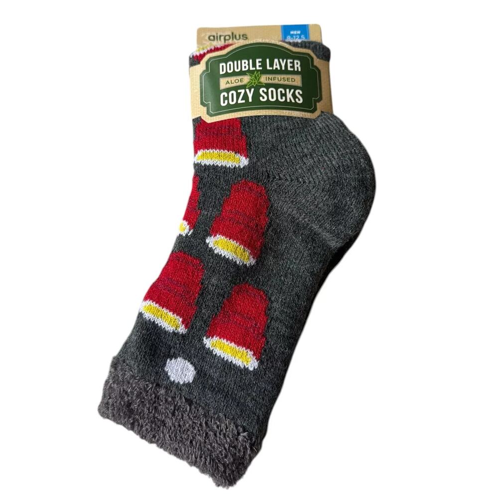 AirPlus Men's Double-Layer Aloe-Infused Beer Pong Cozy Socks - Size 8-12.5